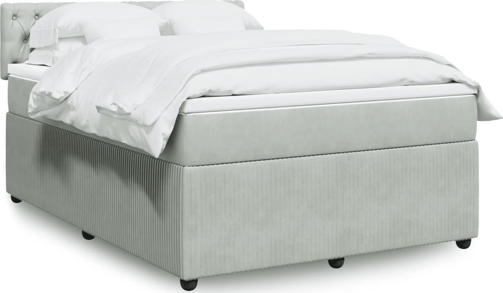 vidaXL Łóżko kontynentalne z materacem, jasnoszare, 140x190cm, aksamit