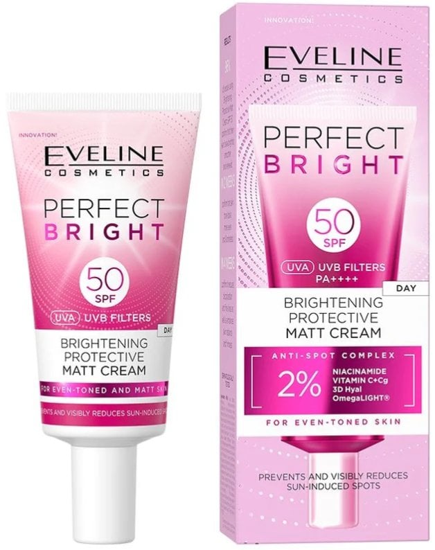 Eveline Perfect Bright Rozjaśniająco-ochronny matowy krem do twarzy SPF50 30ml