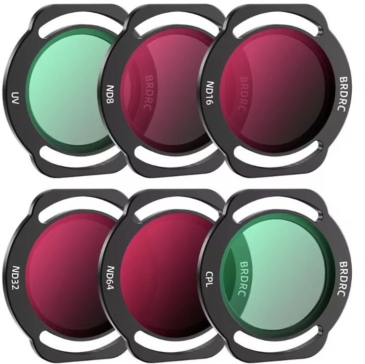 ZESTAW 6 FILTRÓW BRDRC DO DRONA DJI NEO - SZARE ND8, ND16, ND32, ND64, POLARYZACYJNY CPL, ULTRAFIOLETOWY MCUV