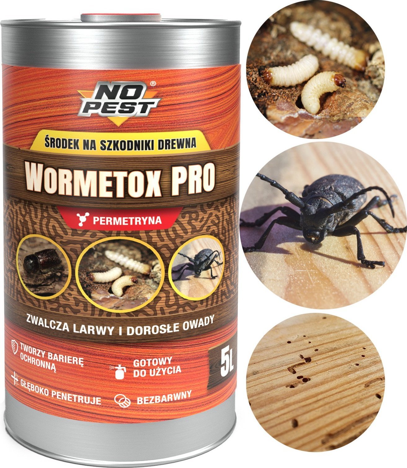 NO PEST Środek Preparat na Korniki Kołatki Spuszczele Szkodniki Drewna Impregnat Do Drewna 5L