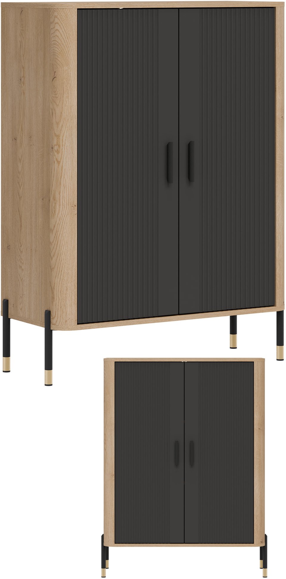 Szafka dwudrzwiowa Komoda Regał zamykany Dąb Antracyt Czarny DANTE DT11