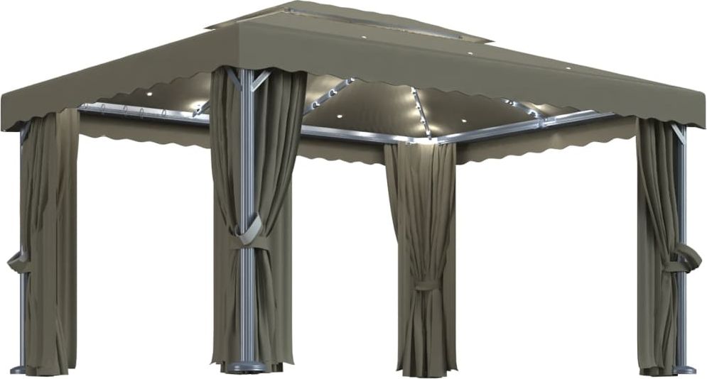 vidaXL Altana z zasłonami i lampkami, 4x3 m, kolor taupe