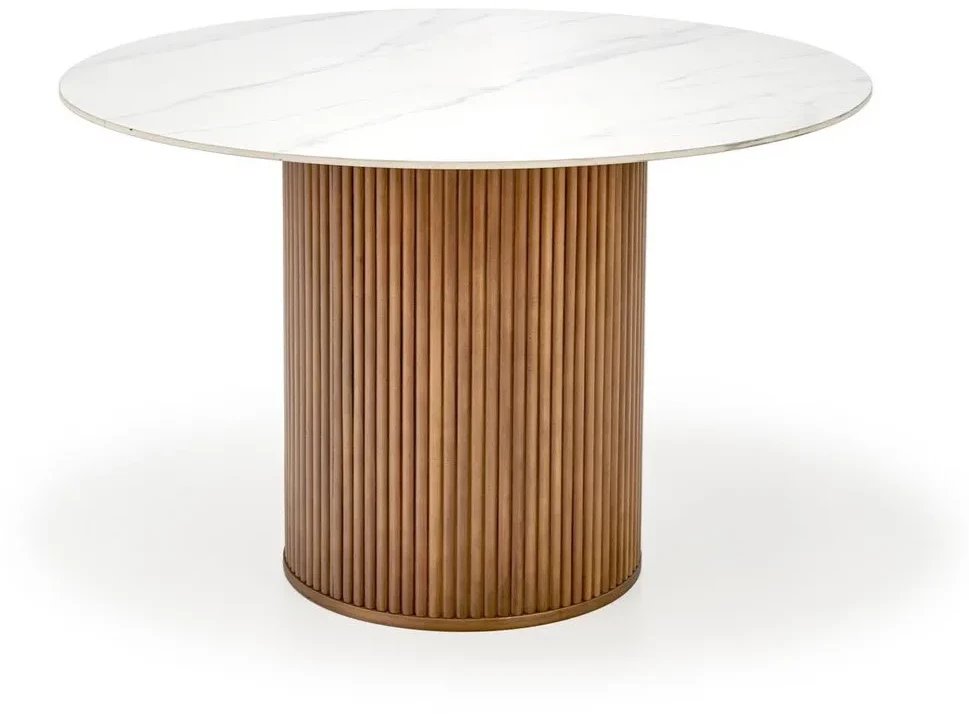 Stół okrągły BRUNO 120x120 biały marmur/orzech HALMAR