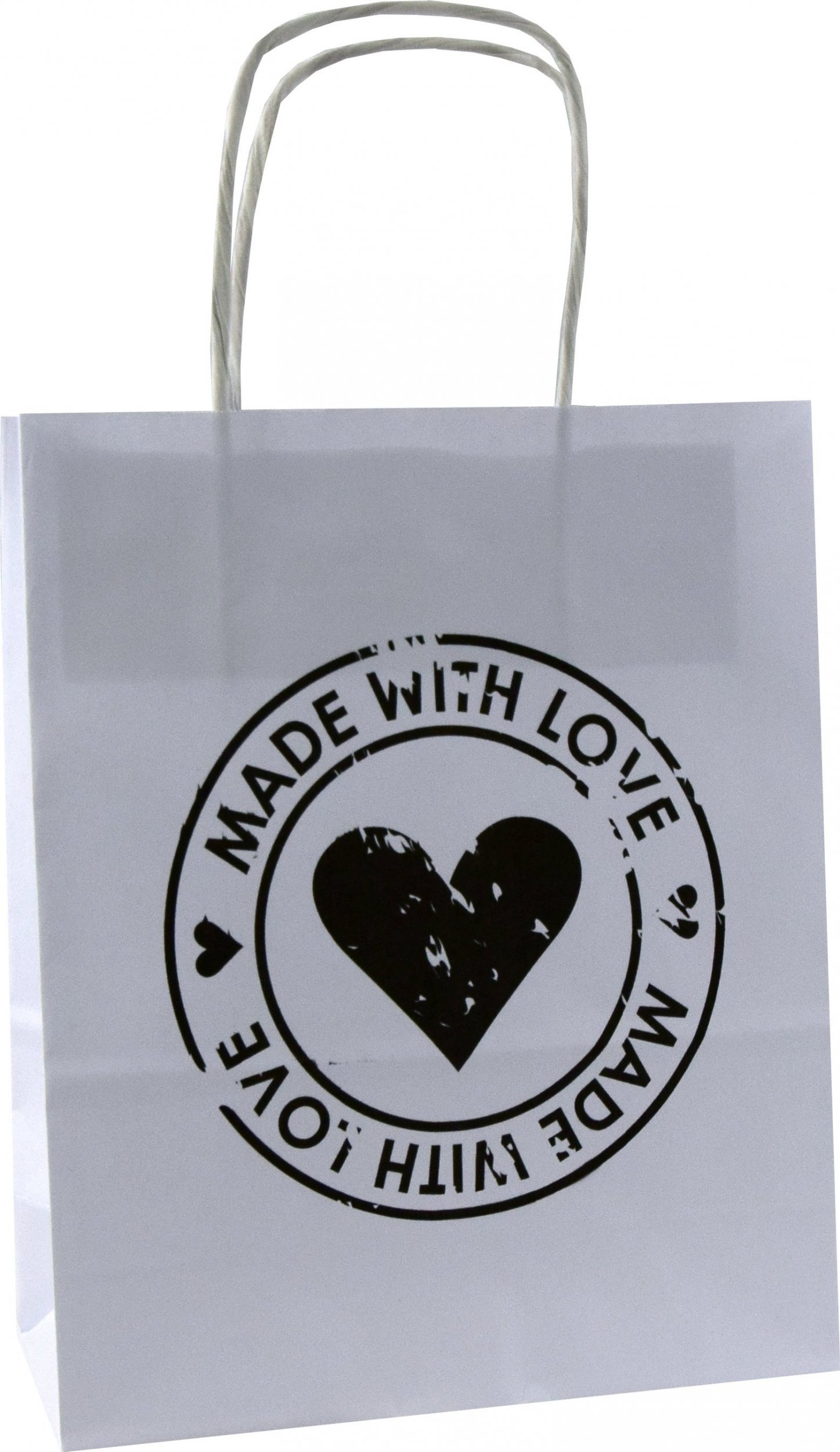 TorbyPRO torba papierowa biała A5 z nadrukiem MADE WITH LOVE koło