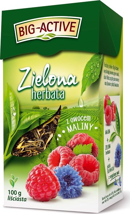 Big Active HERBATA LIŚCIASTA ZIELONA Z MALINĄ BIG-ACTIVE 100G BIO-176