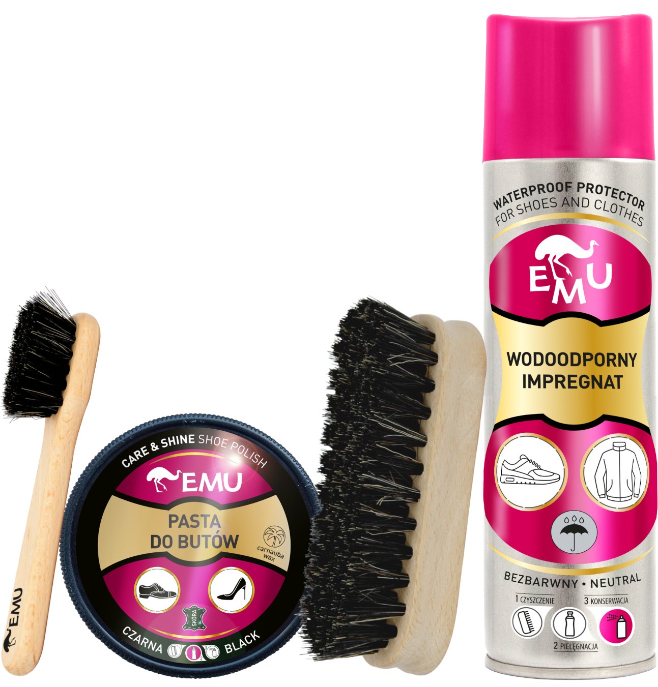 Zestaw do czyszczenia butów czarnych ze skóry licowej EMU