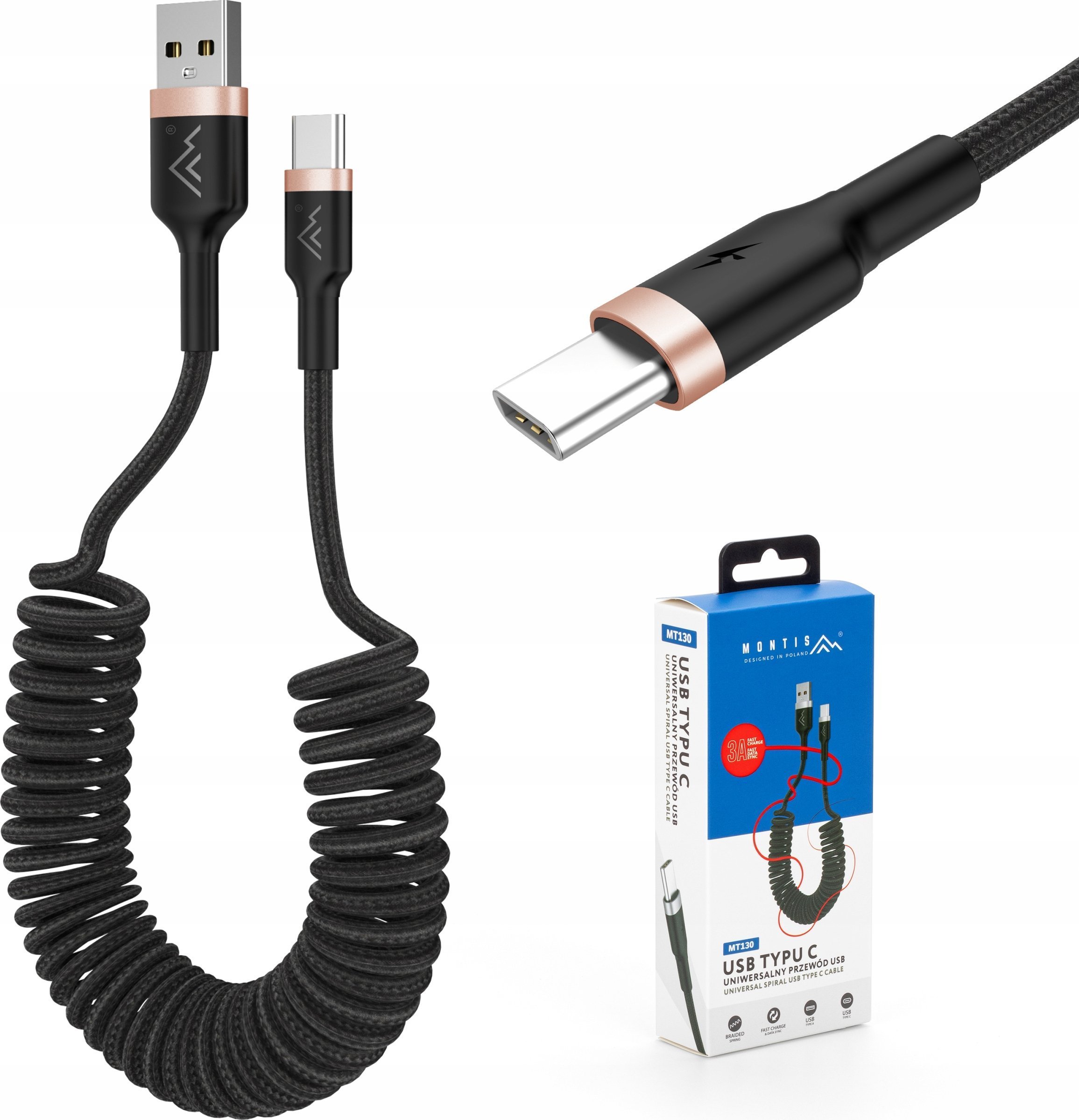 Kabel USB Montis USB-A - USB-C 1.5 m Czarny (MT130)