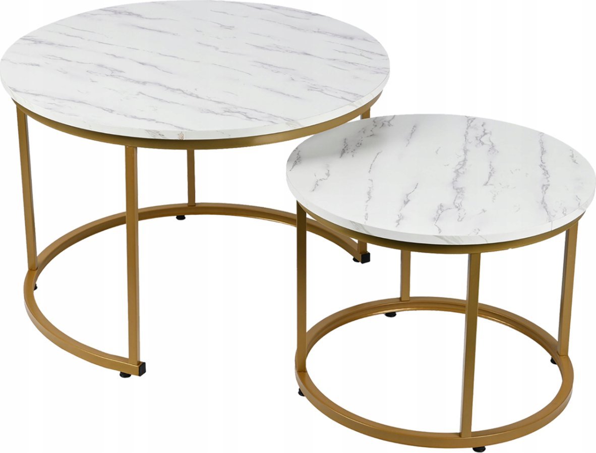 kontrast Stoliki kawowe okrągłe zestaw stolików loft fi 70x47, fi 50x39 złoty + marmur