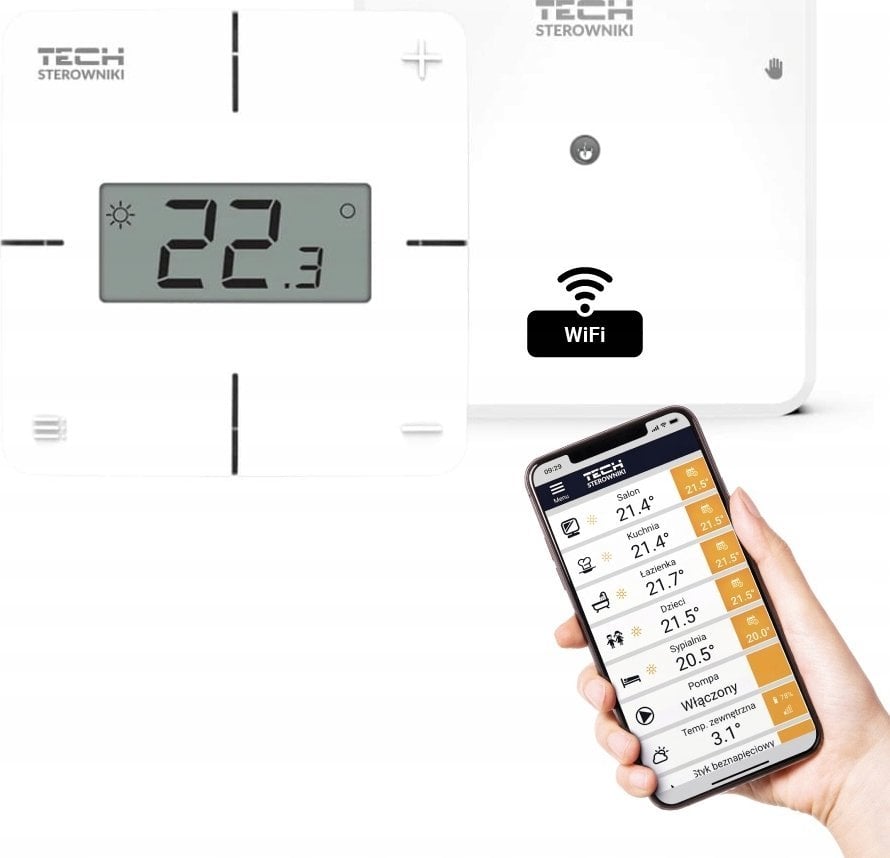 Regulator bezprzewodowy pokojowy T2 X WiFi z modułem wykonawczym, montaż natynkowy