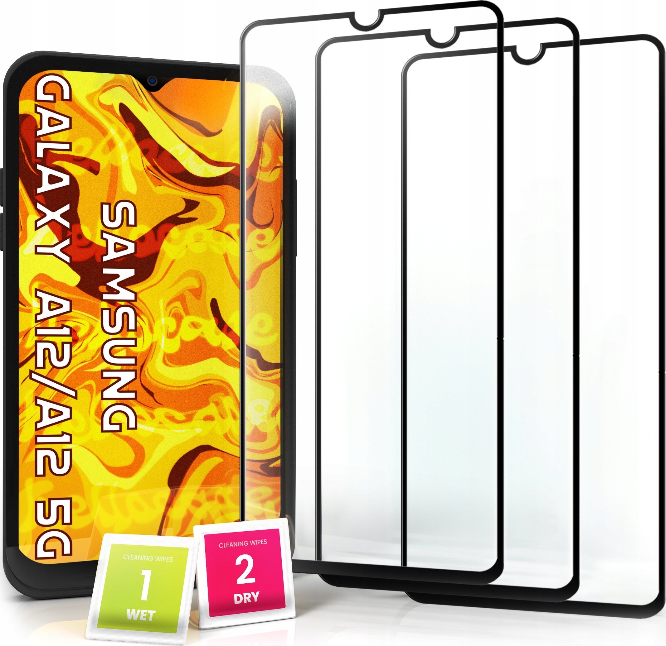 Hello Case 3-pak SZKŁO HARTOWANE DO Samsung Galaxy A12 na cały ekran 9H ochronne 5D