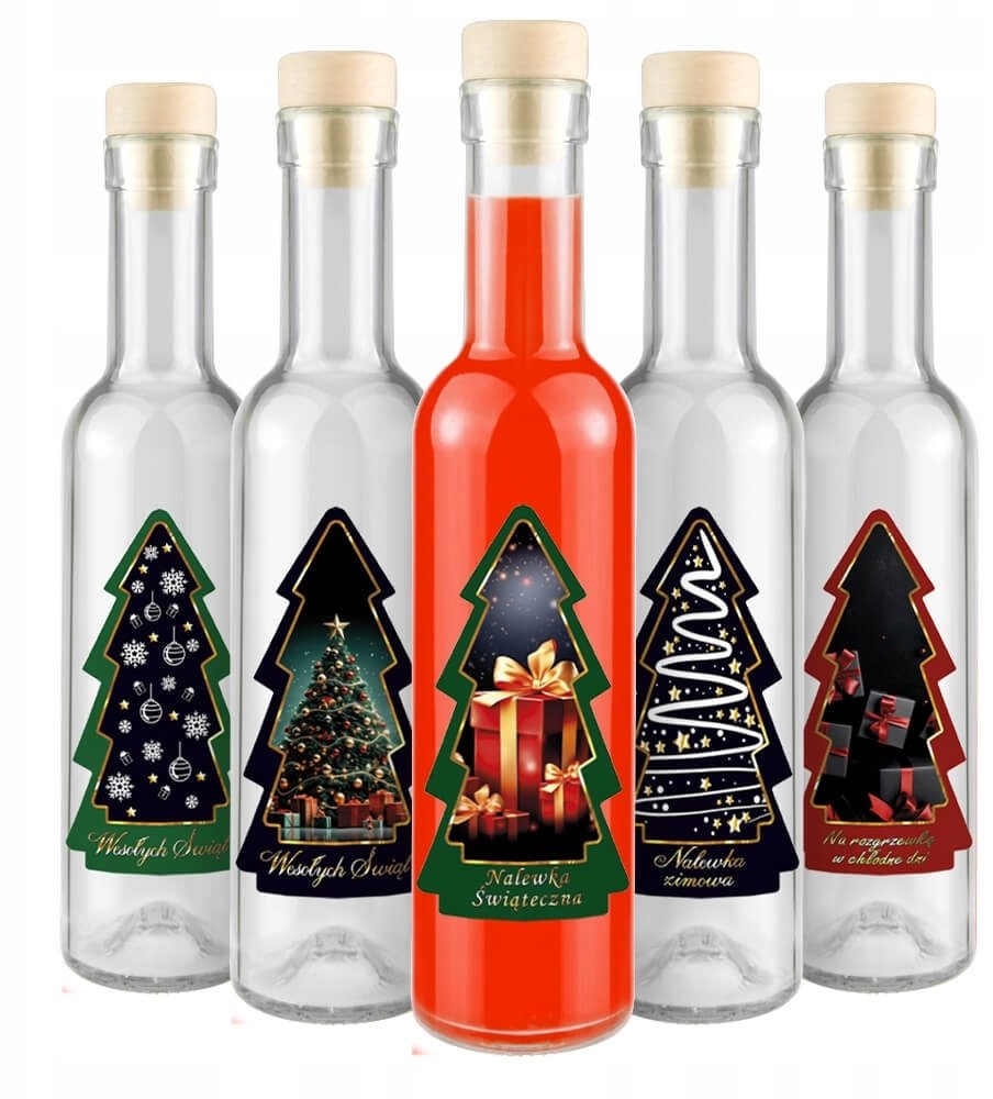 5x Butelka FUTURA 250ml + ETYKIETA CHOINKA butelki na święta nalewki wino