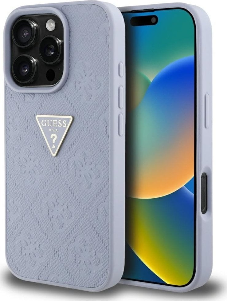 Guess Hot Stamp 4G Pattern Triangle Metal Logo Case for iPhone 16 Pro Max Purple