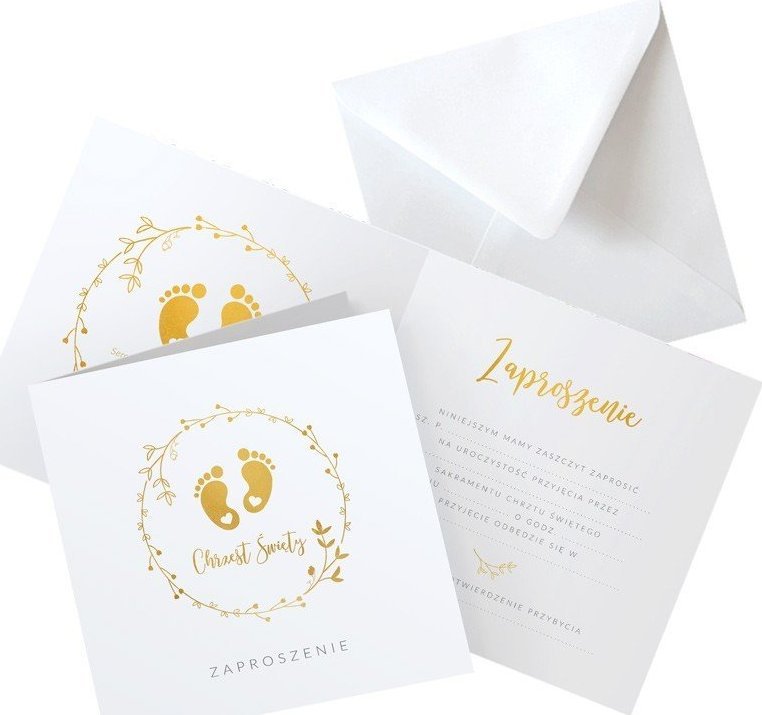 ZAPROSZENIA na Chrzest Urocze Stópki 10szt (+koperty)