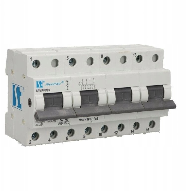 Przełącznik modułowy zasilania I-0-II (sieć-agregat) 63A 4P SPMP4P63