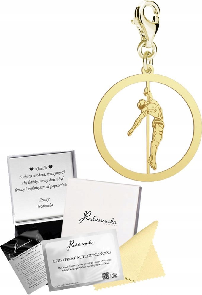 Radziszewska Jewellery Charms Złoty Pole Dance Męski 925 Prezent Zawieszka Biżuteria ŻYCZENIA