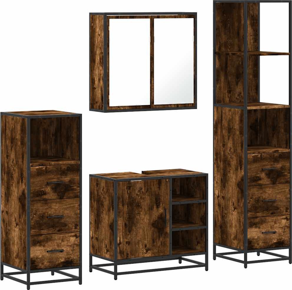 4-częściowy zestaw mebli łazienkowych, przydymiony dąb