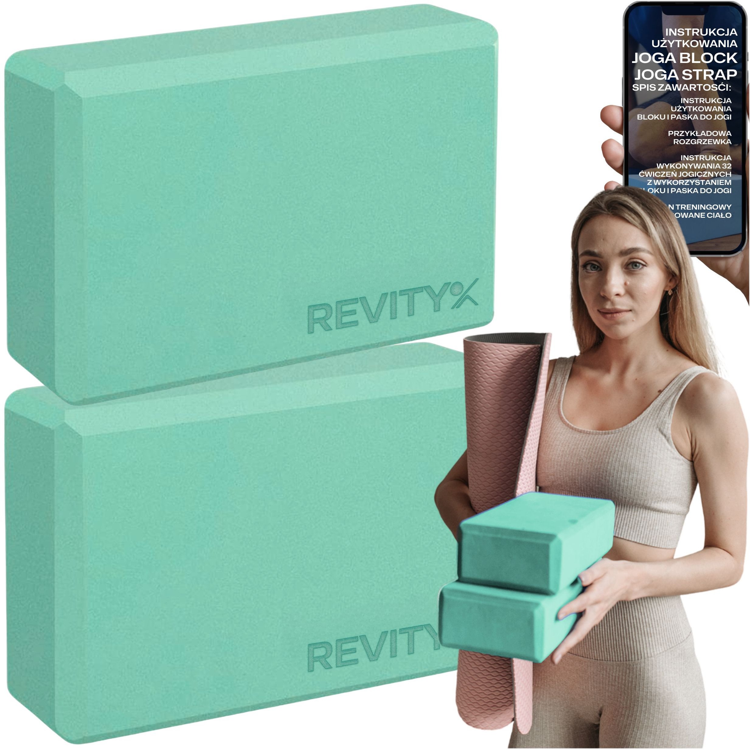 Revity Klocki kostki bloki do jogi 23 x 15 x 7.5 cm 2 szt.