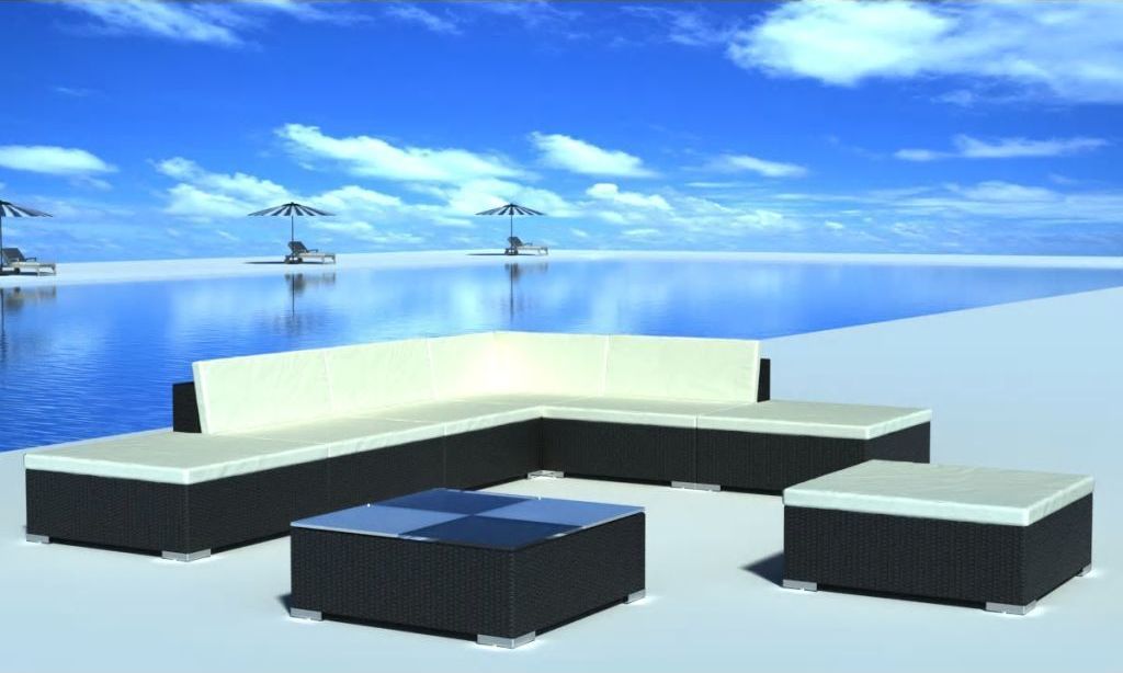 vidaXL 8 częściowy zestaw wypoczynkowy do ogrodu, poduszki, rattan PE czarny (41259)