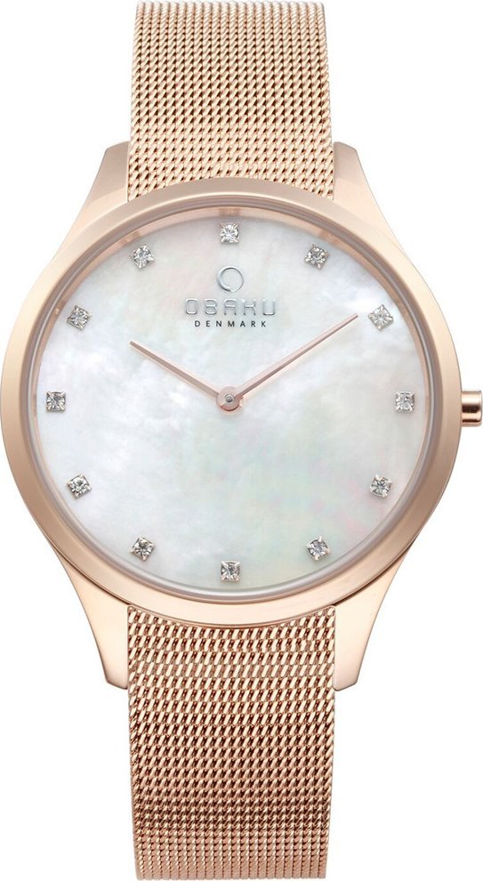 Zegarek OBAKU Zegarek damski Obaku Denmark V217LXVWMV CYRKONIE różowe złoto