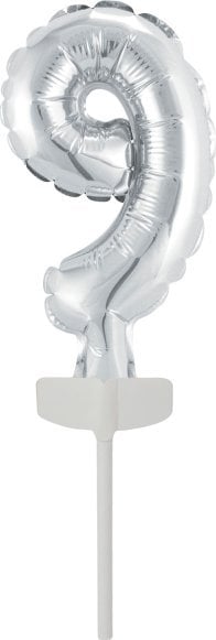 AMSCAN Balon foliowy mini cyfra 9 srebrna 7x12cm