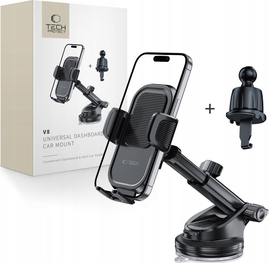 Uchwyt samochodowy na kokpit / szybę / do kratki Tech-Protect V8 Universal Dashboard & Vent Car Mount Black