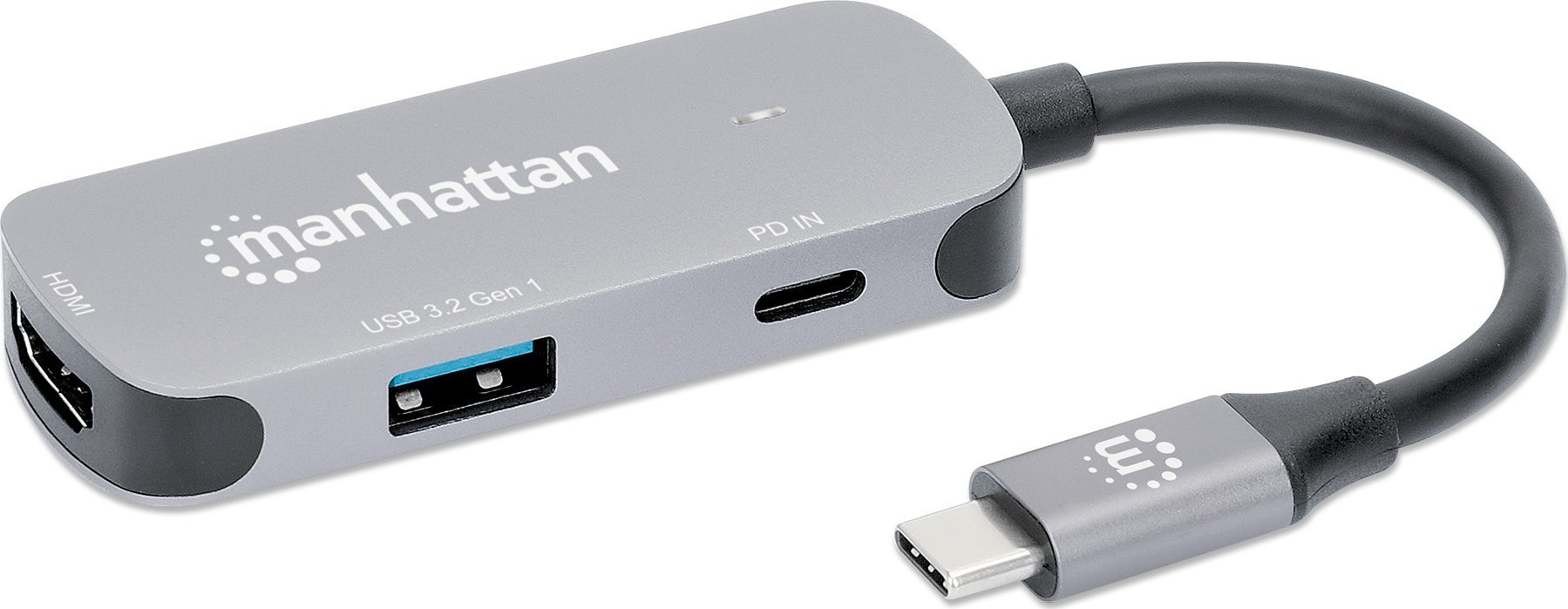 Adapter AV Manhattan MANHATTAN USB-C auf HDMI 3-in-1 Docking-Konverter USB 3.2 Typ-C-Stecker auf HDMI 4K60Hz USB-A 5 Gbit/s und USB-C Power Delivery 1