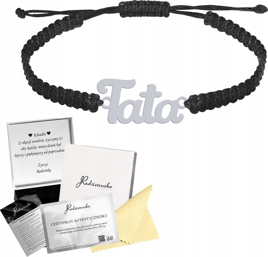 Radziszewska Jewellery Bransoleta Srebrna Tata Srebro 925 Makrama Prezent dla Taty ŻYCZENIA GRATIS
