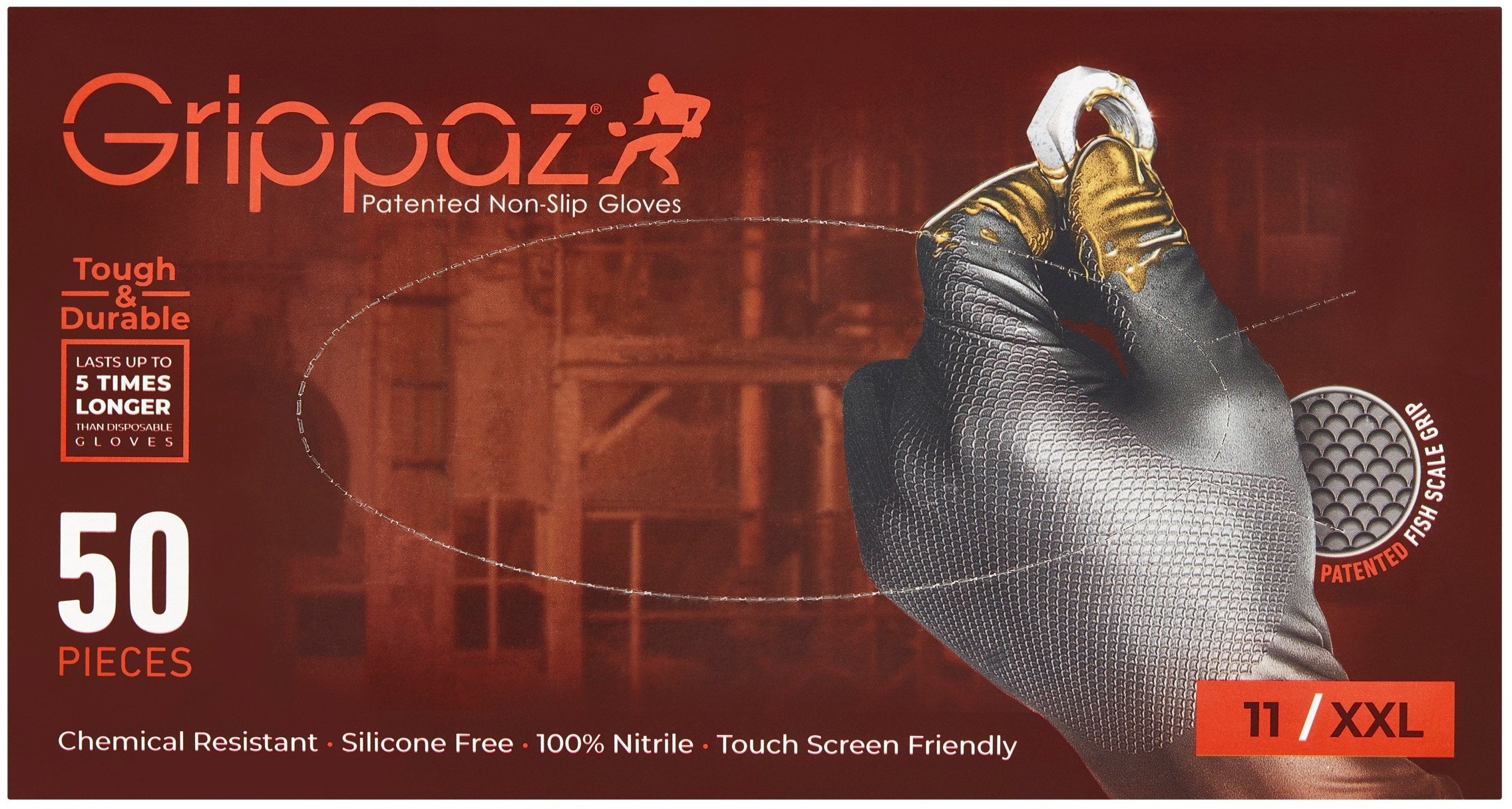 Disposable nitrile gloves with rough palm GRIPAZZ, black, size 2XL (50pcs.)