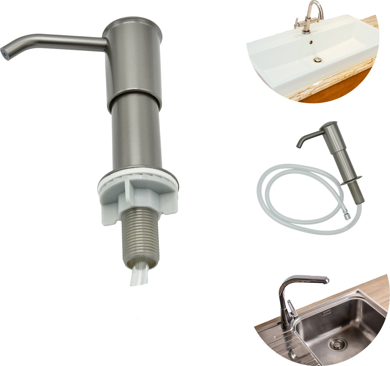 Dozownik do mydła SHOPUJ.PL GRAFITOWY DOZOWNIK MYDŁA PŁYNU DO MYCIA NACZYŃ Z RURKĄ PRZEDŁUŻKĄ WYSOKI