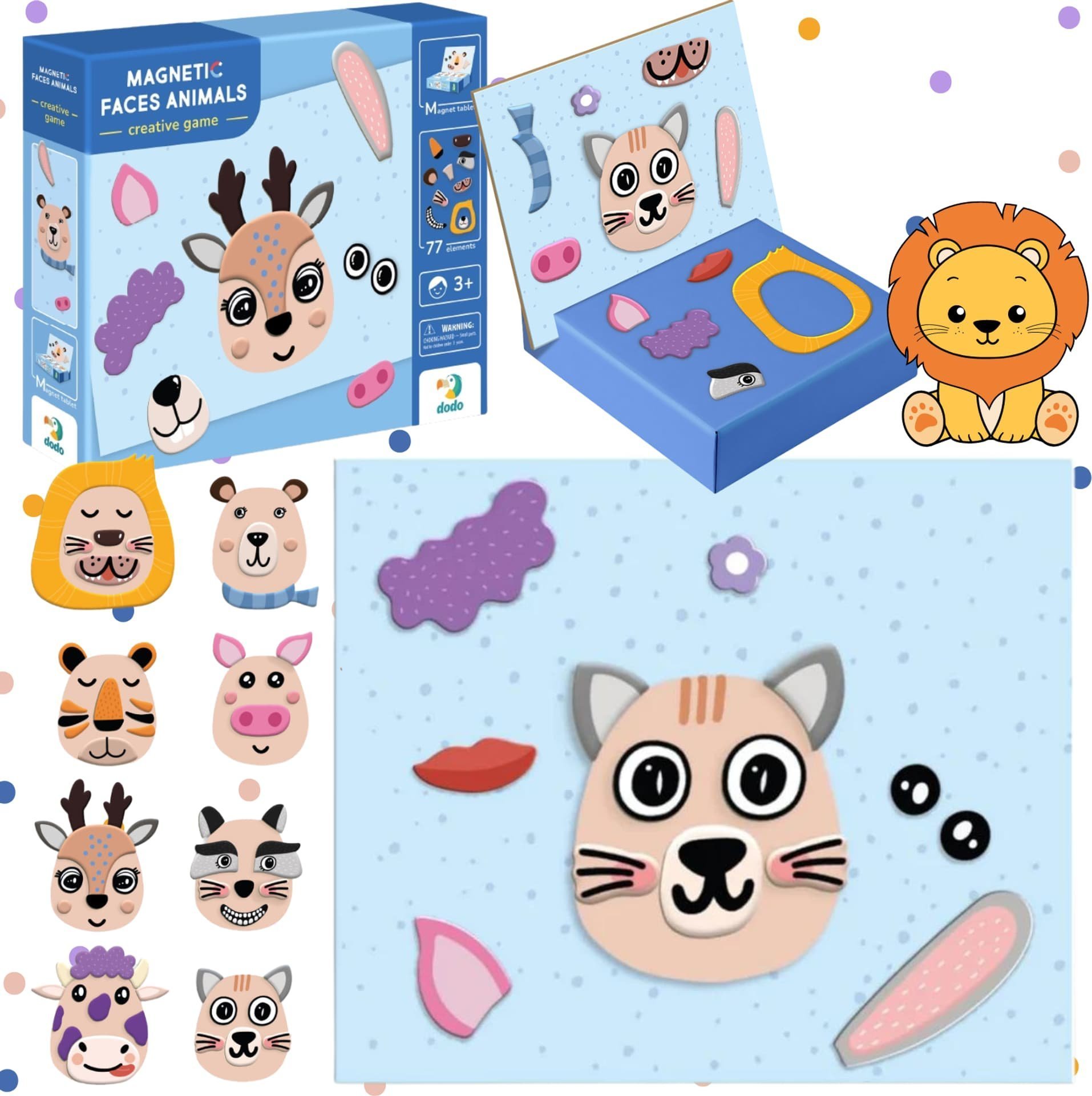 Dodo GRA MAGNETYCZNA EDUKACYJNA "ZWIERZĘCE TWARZE" KOLOROWY ZESTAW 77 MAGNESÓW