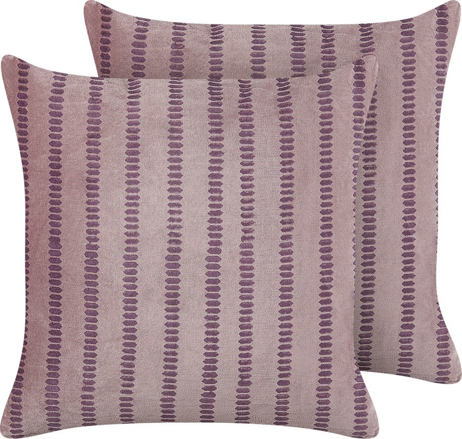 Beliani Zestaw 2 welurowych poduszek dekoracyjnych w paski 45 x 45 cm różowy AGAPANTHUS