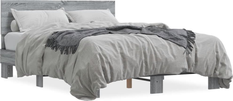 vidaXL Rama łóżka, szary dąb sonoma, 140x190 cm