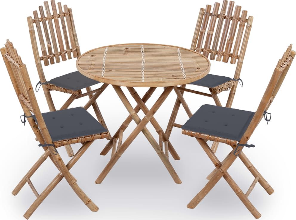 vidaXL Zestaw składanych mebli ogrodowych z poduszkami, bambus 5-cz.