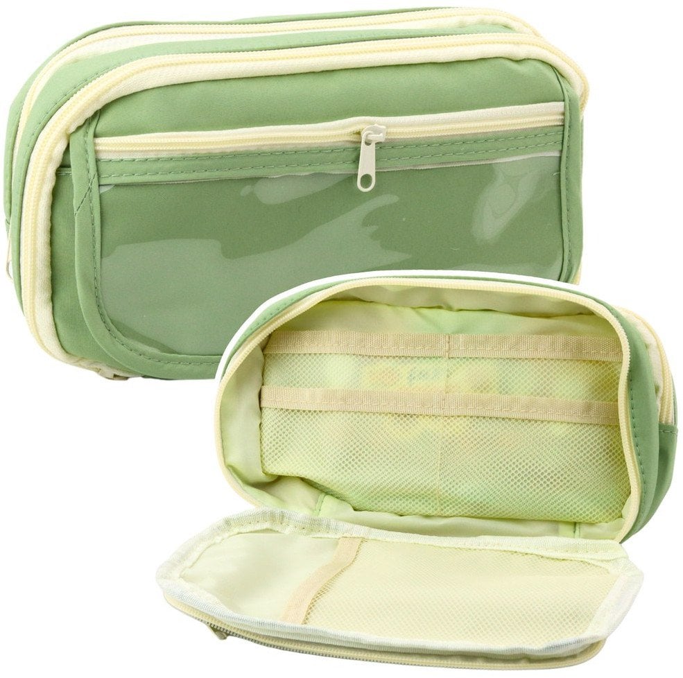 Piórnik Szkolny Dwukomorowy Z Kieszonkami Pojemny Zielony 22cm