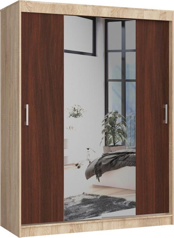 Fabryka Mebli Akord SZAFA PRZESUWNA 150 cm CLP Z LUSTREM SONOMA / WENGE