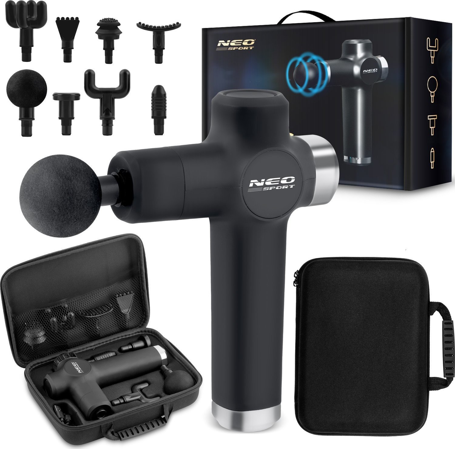 Neo-Sport NeoSport Pistolet do masażu ciała 8 nakładek NS-501 czarny