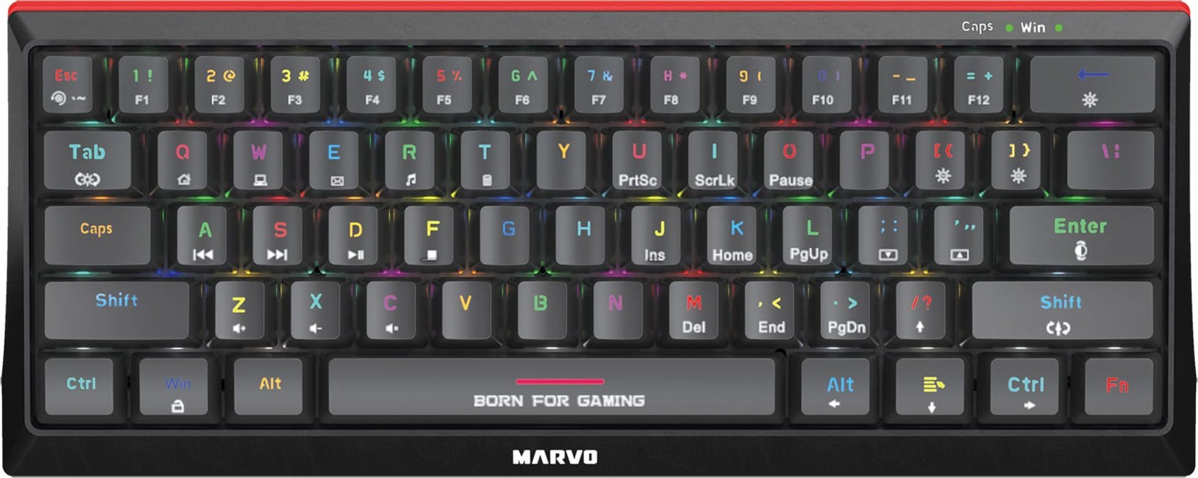 Klawiatura Marvo Marvo Hecate 61B, klawiatura US, do gry, mechaniczna rodzaj przewodowa (USB), czarna, RGB, niebieskie przełączniki