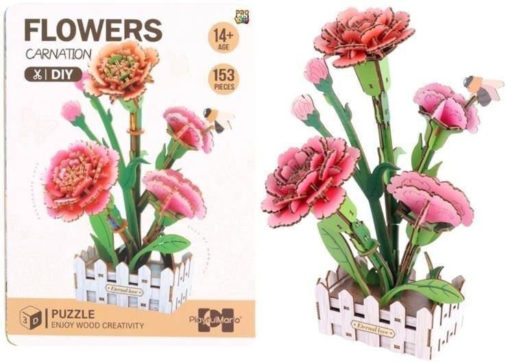 Puzzle 3D drewniane kwiaty goździki