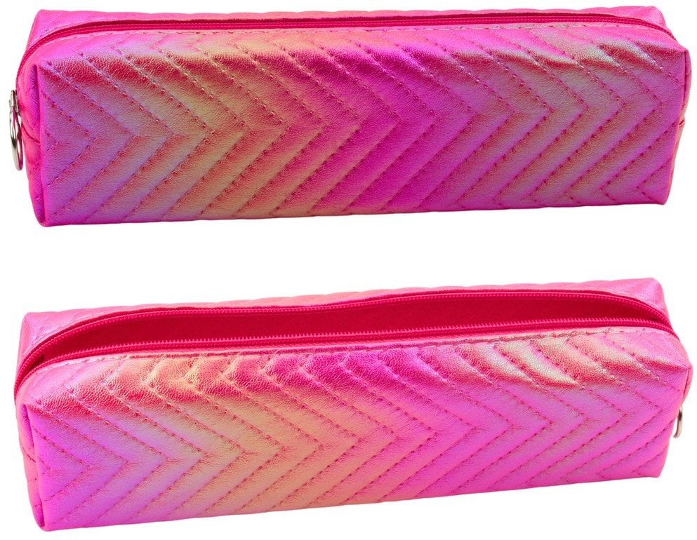 Piórnik Dziewczęcy Metaliczny Błyszczący Jodełka Różowy