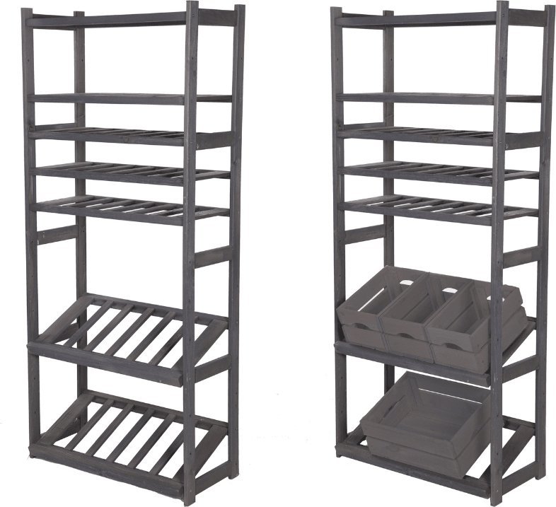 Wamar-Sosenka Regał drewniany do spiżarni LSR P2W3S2 Szary Półki proste 2 szt, Półki na wino 3 szt, Półki na skrzynki 2 szt Drewno sosnowe