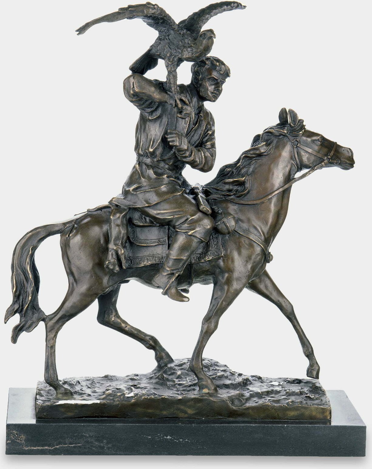 rzezbyzbrazu Sokolnik na Koniu Polowanie Rzeźba z Brązu