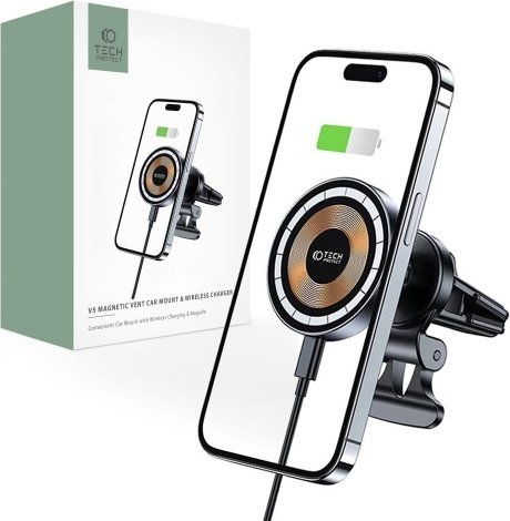 Tech-Protect TECH-PROTECT MM15W-V5 MAGNETIC MAGSAFE VENT CAR MOUNT WIRELESS CHARGER 15W BLACK