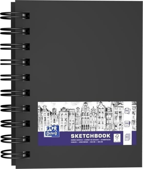Oxford Szkicownik SKETCHBOOK podwójna spirala A6 80k 100g czarny 400152649 OXFORD