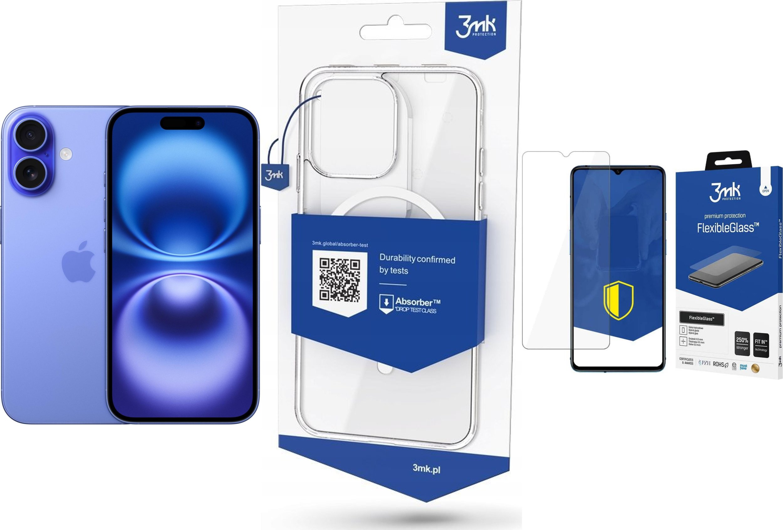 Smartfon Apple iPhone 16 128GB Ultramarine (MYEC3) + FlexibleGlass + Etui MagCase