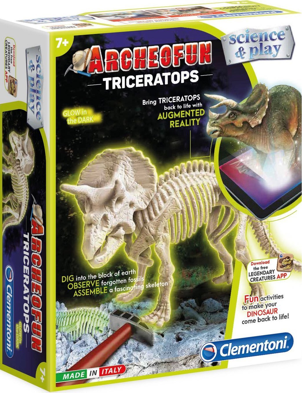 Clementoni Clementoni, Science & Play, Archeofun Triceratops Glow in The Dark, Puzzle, 61723, Unisex, 7+ years Unisex