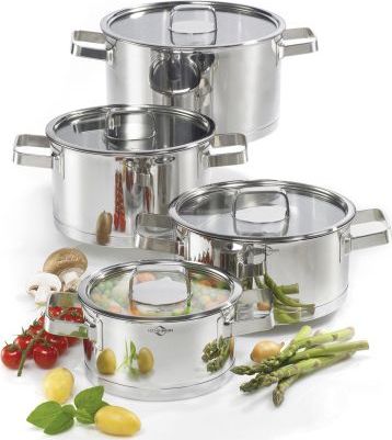 Kuchenprofi Zestaw Kuchenprofi SAN REMO 4 stalowych garnków ze szklanymi pokrywkami