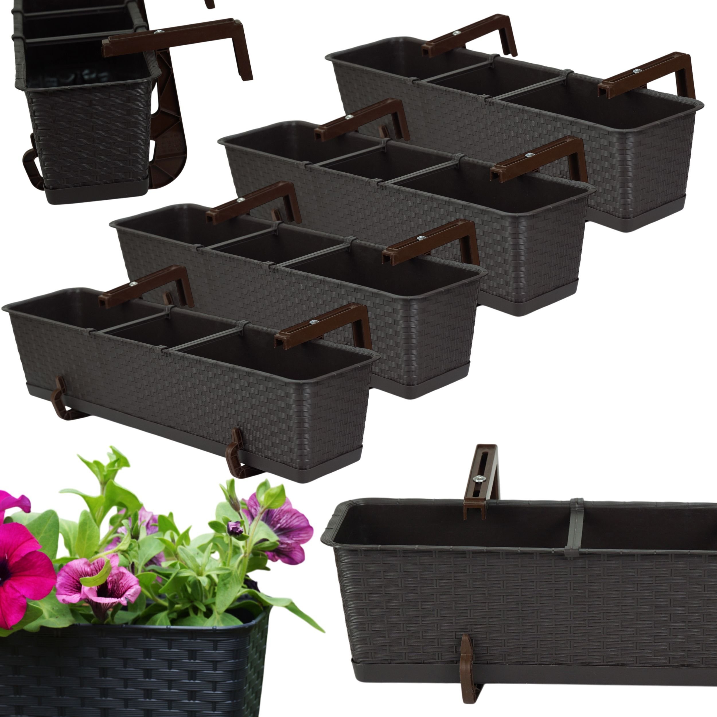 4x Skrzynka balkonowa Ratolla z podstawką ISR700P Doniczka prostokątna + uchwyty