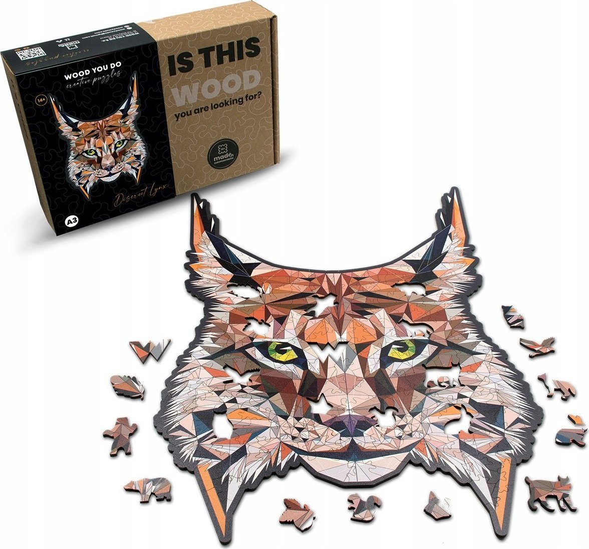 WOOD YOU DO Puzzle drewniane RYŚ DISCREET LYNX A4