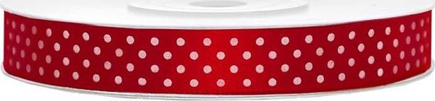 Party Deco Tasiemka satynowa, czerwona w białe kropki, 12mm x 25m. uniwersalny