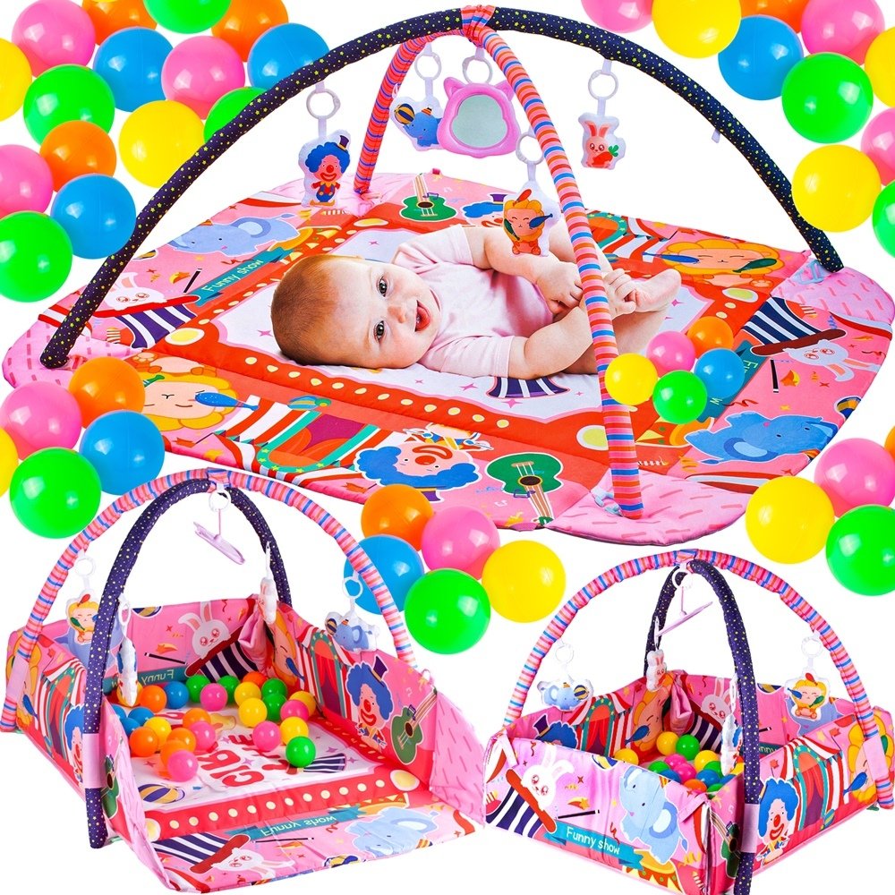 Różowa Mata Edukacyjna- Kojec Dla Dzieci z 30 Piłeczkami